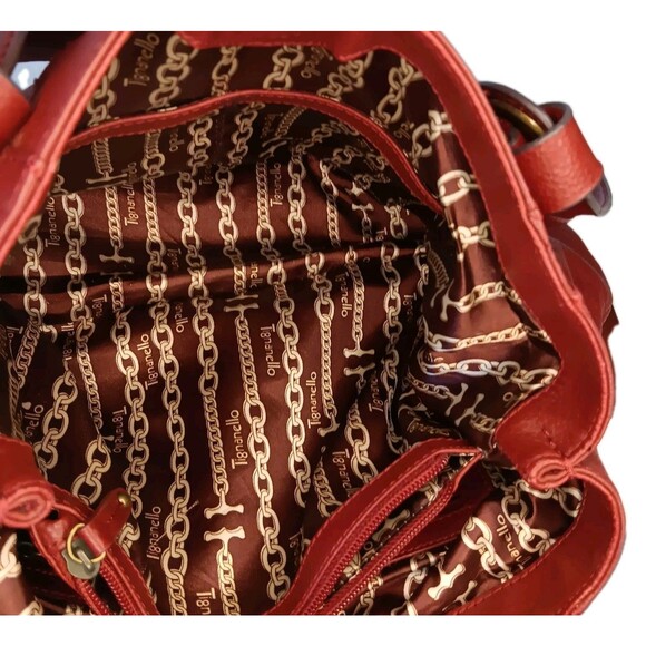 Tiganello Glam Red Round It Up Shopper Leather Handbag Brass Toned Hardware - Picture 7 of 15